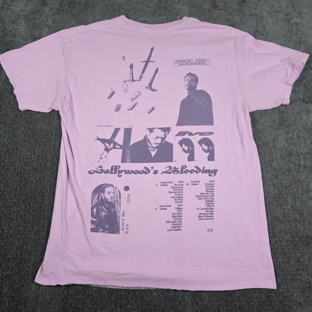 Post Malone Hollywoods Bleeding 2019 Tour T-Shirt Mens Medium Pink Posty Co Rap